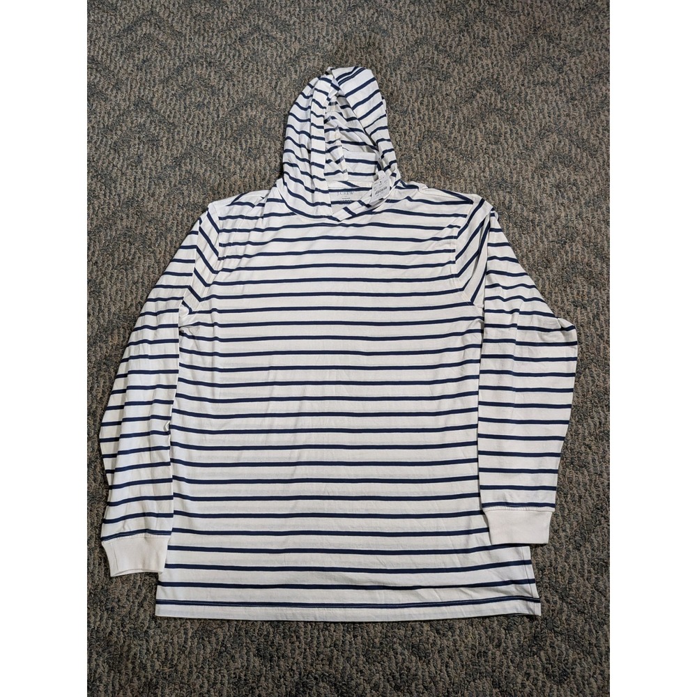 J.Crew Mens Large Navy White Striped Long Sleeve Hooded T-Shirt BD611 NWT